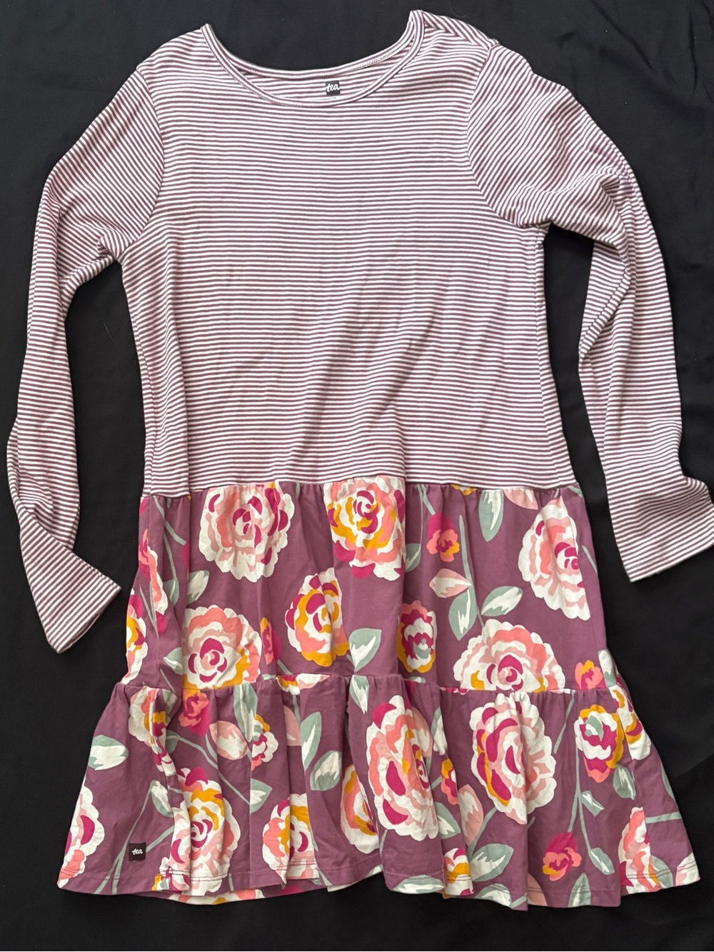 Tea Collection Mauve Striped Top with Floral Tiered Skirt